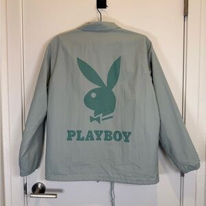 Playboy by Pacsun Mint Windbreaker Jacket w/ Large Bunny Logo Sz S Snap Front